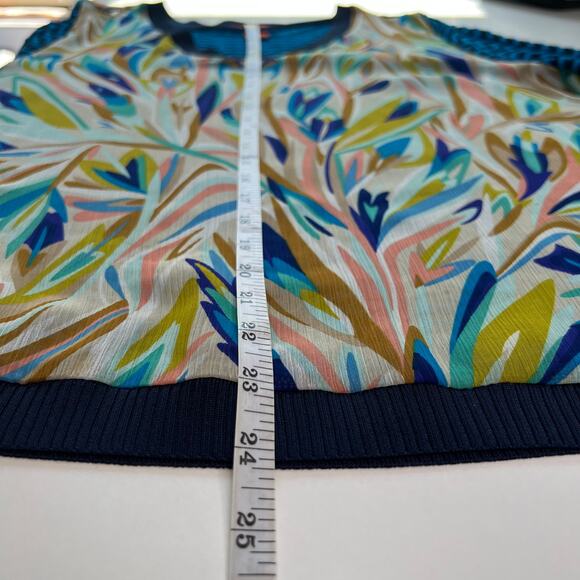 MISSONI Top Mixed Media Artsy Floral Retro Blouse Blue Zig Zag Pattern Size XL - Picture 13 of 16